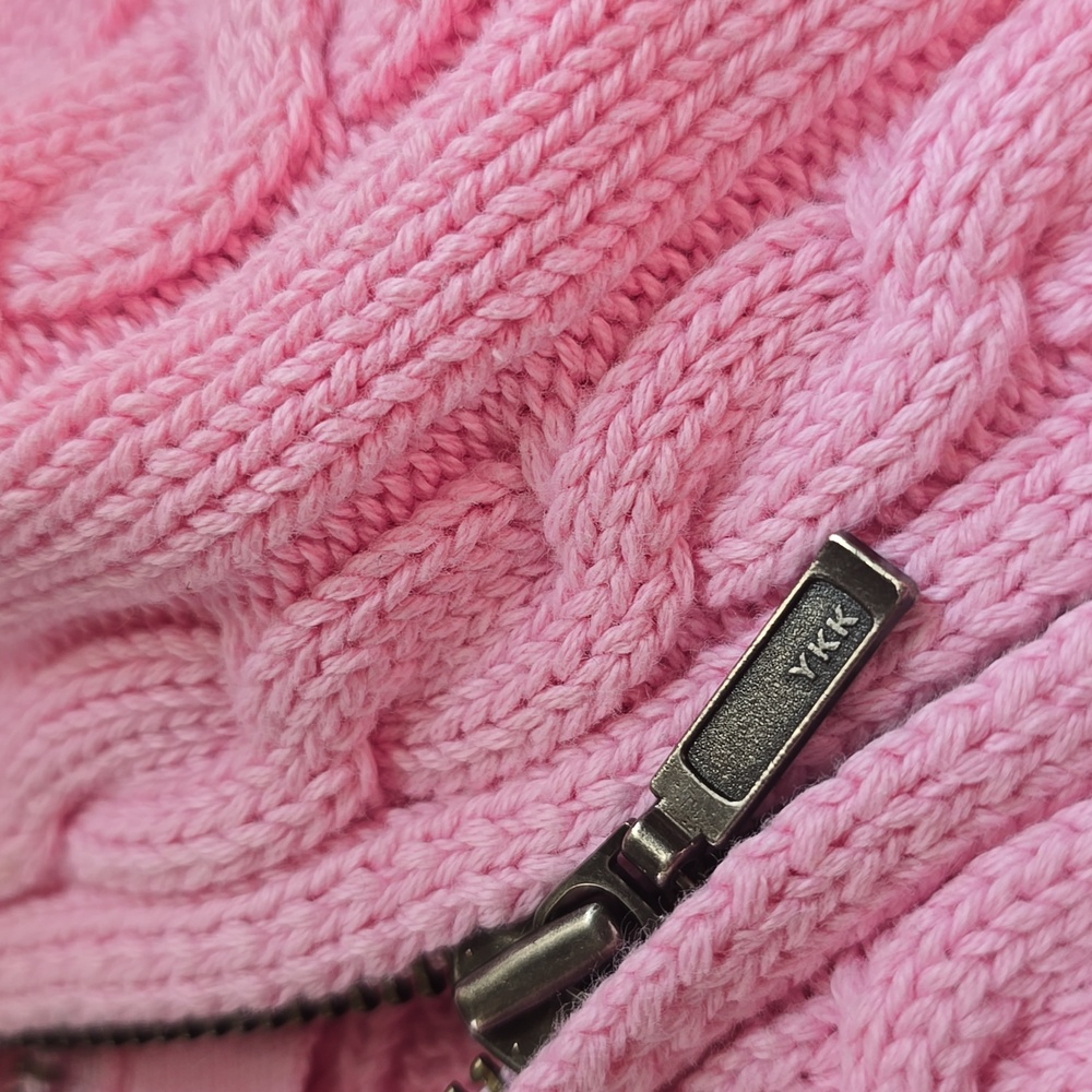 Women's LL Bean Pink Cable Knit Zip Up Cardigan Cotton Sweater XL - Picture 3 of 6